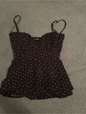 Lucy in the Sky Black & White Polka Dot Spaghetti Strap Peplum Camisole